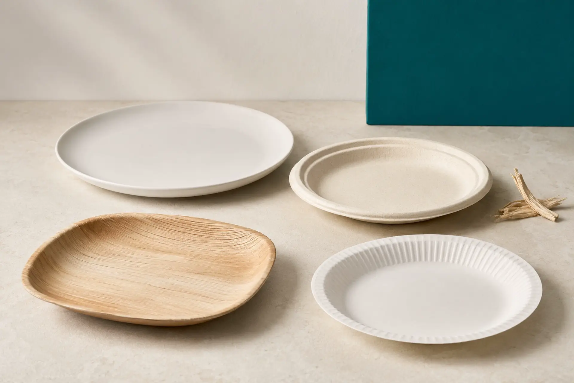 Reusable sugarcane palm leaf and paperboard alternatives to paper plates