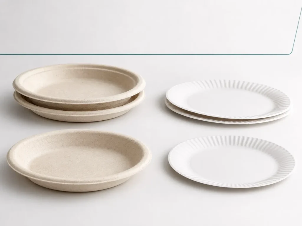 Structural difference between a molded sugarcane plate and a thin paper plate