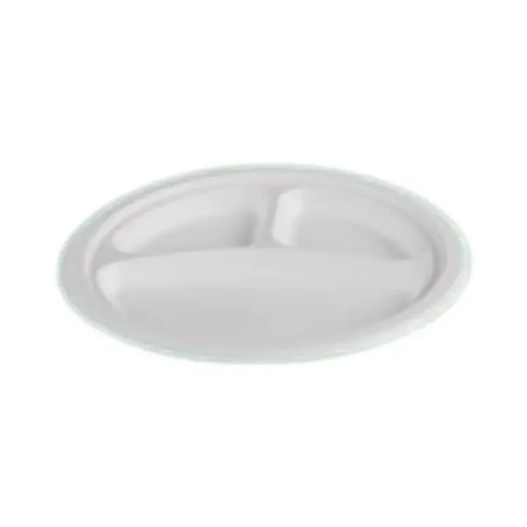10 Inch 3-Compartment Round Sugarcane Bagasse Plate