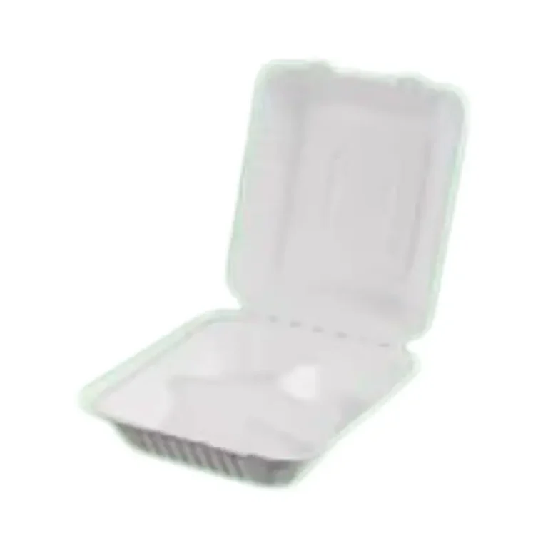 8 Inch 3-Compartment Sugarcane Bagasse Clamshell
