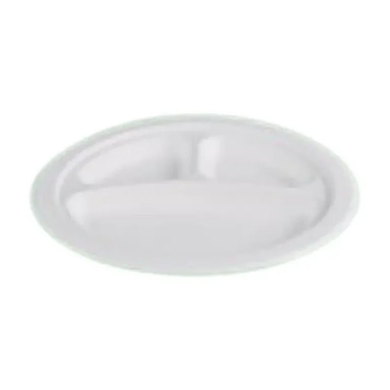 9 Inch 3-Compartment Round Sugarcane Bagasse Plate
