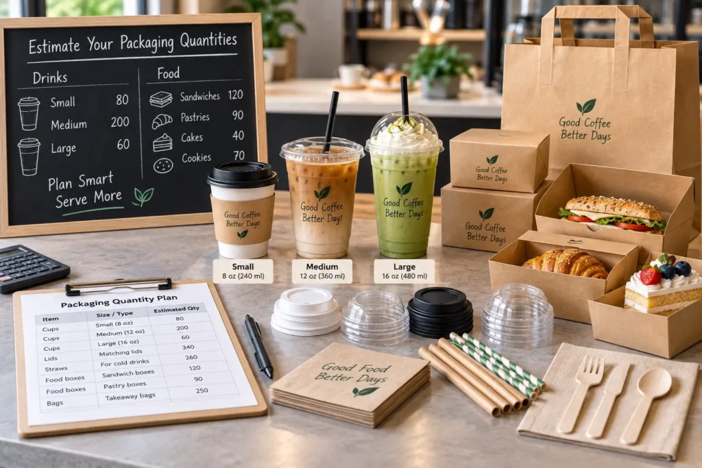 Coffee Shop Packaging Quantity Planning by Cup Size and Menu Use
