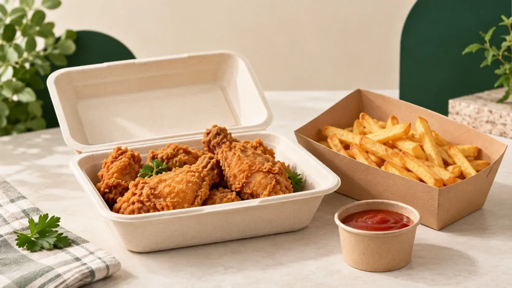 Emballages pour plats frits destinés à la vente à emporter et à la livraison