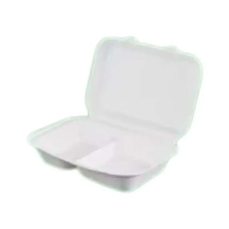 Large 2-Compartment Sugarcane Bagasse Clamshell