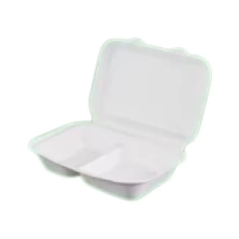 Large 2-Compartment Sugarcane Bagasse Clamshell