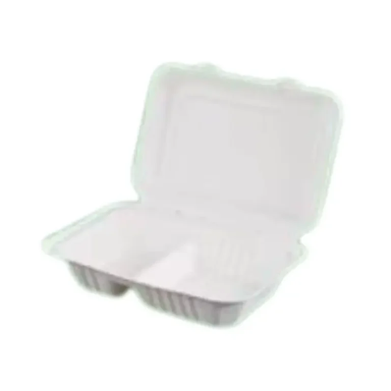 Small 2-Compartment Sugarcane Bagasse Clamshell