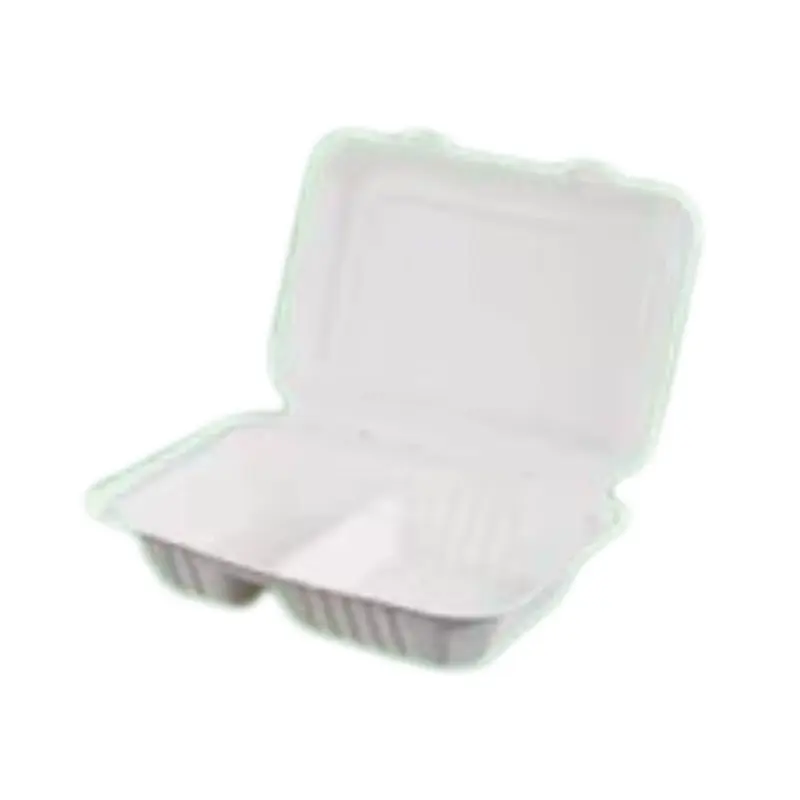 Small 2-Compartment Sugarcane Bagasse Clamshell
