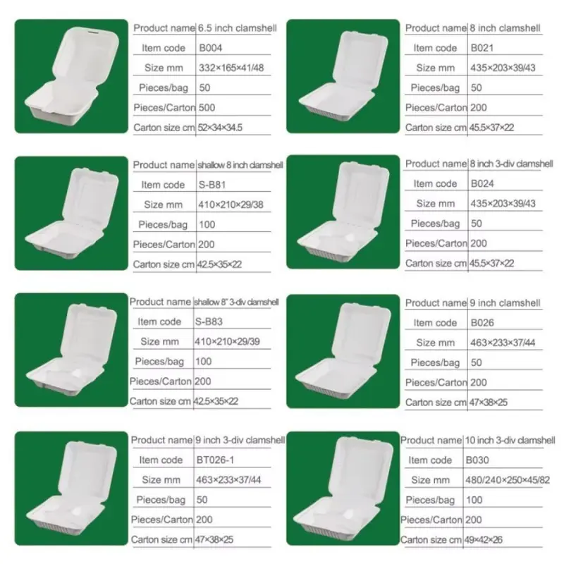bagasse clamshell container comparison