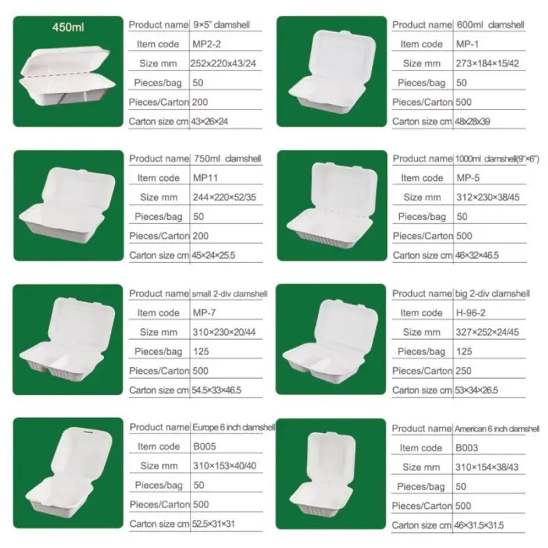 bagasse clamshell container comparison